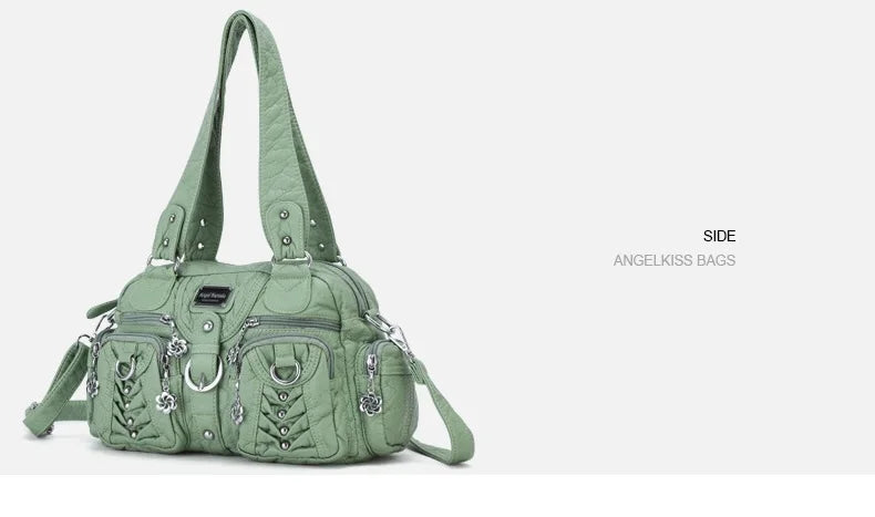 Angel kiss Women Handbags Satchel Top-handle Handbag PU Shoulder Bag Roomy Pocket  Pack Multi-pockets Shoulder Purse Bags