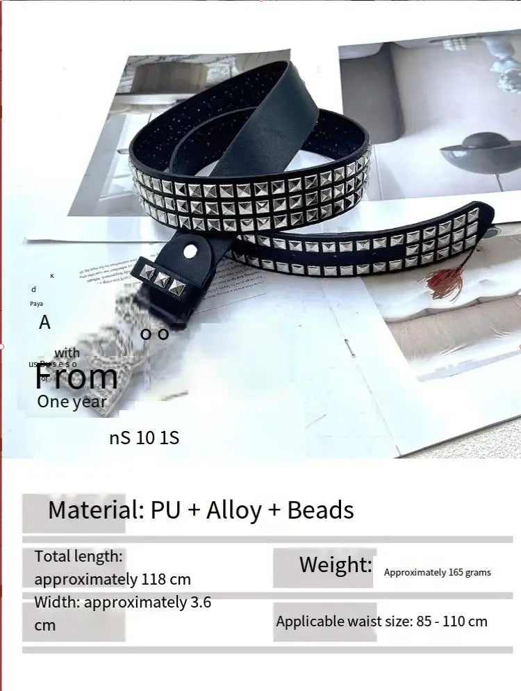 YK2 luxury·hot girl women's rhinestone belt, unique punk fashion rivet leather belt, versatile embedded decorative belt