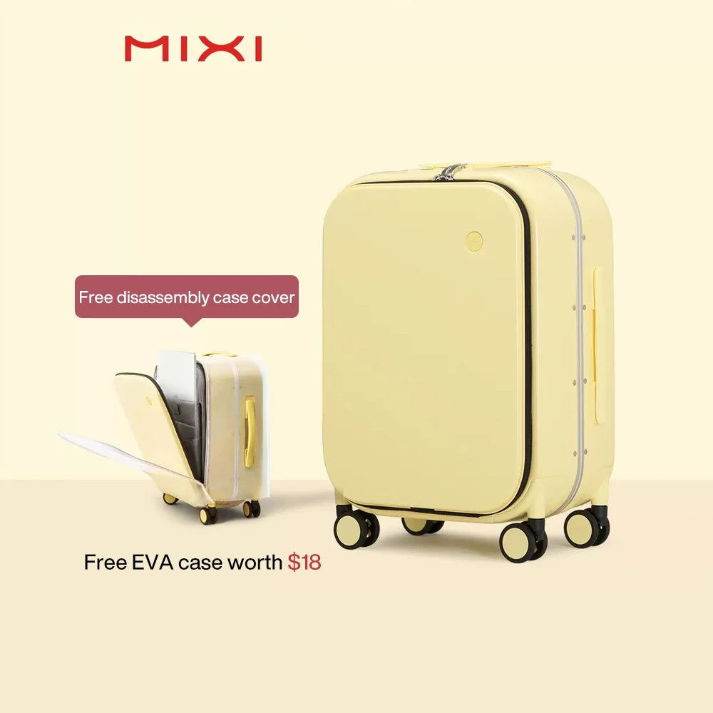 Mixi M9260 Aluminum-Frame PC Carry-On | Full-Front Quick Access, TSA Lock, 8 Spinner Wheels (18/20/24″)