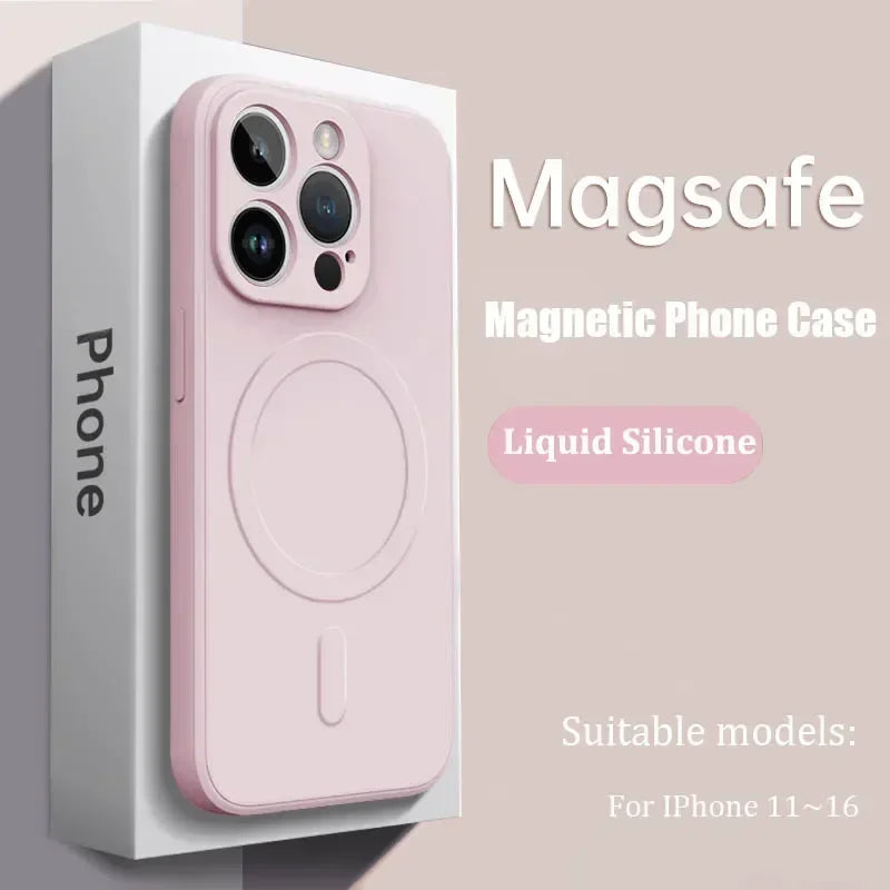 Luxury For Magsafe Liquid Silicone Soft Phone Case For IPhone 16 15 14 13 12 17 Pro Max Plus Magnetic Wireless Charging Cover