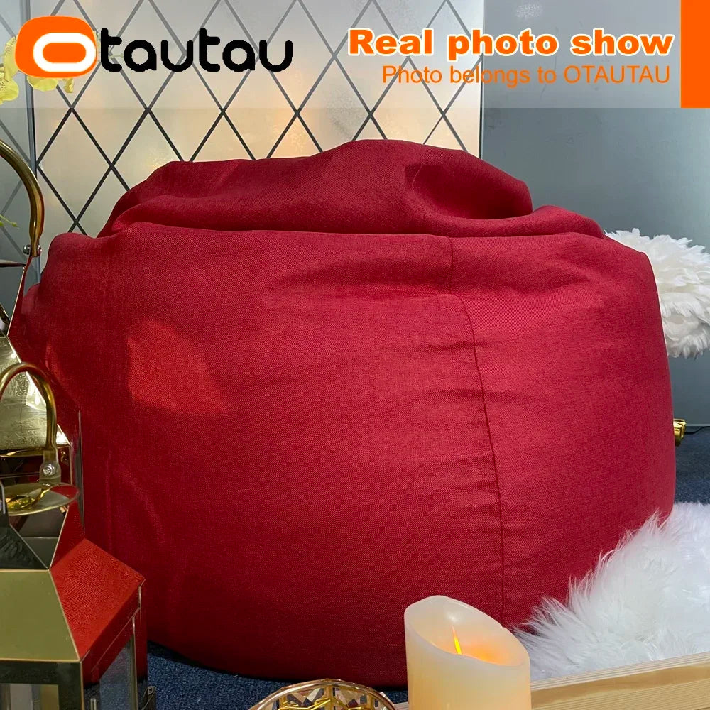 OTAUTAU Filled 70cm Bean Bag Sofa with Filler Big Cotton Linen Lazy BeanBag Bedroom Chair Puff Relax Lounge Couch DD002