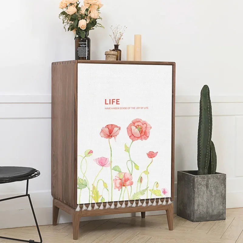 Sunflower Cactus Plant Cabinet Curtains Punch-free Nordic Half-curtain Dust Cover for Shoe Shelf Kitchen Storage Shelf Curtains