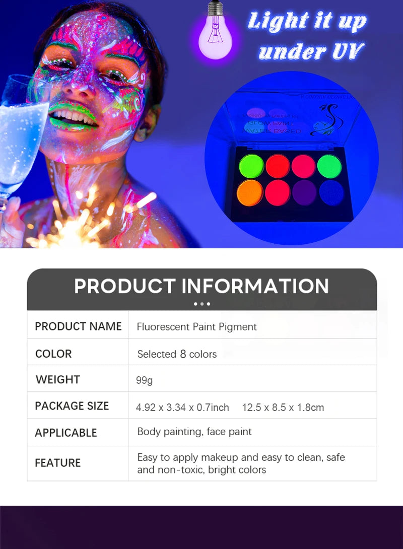 8 Colors Glow Fluorescent Neon Oil Face Body Art Paint UV Glow Oil Painting Halloween Party Fancy Dress Beauty Makeup Cosmetics