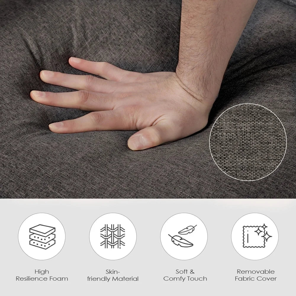 Curved Arm Chaise Lounge Sofa Chair Bed – Linen Fabric, Gray