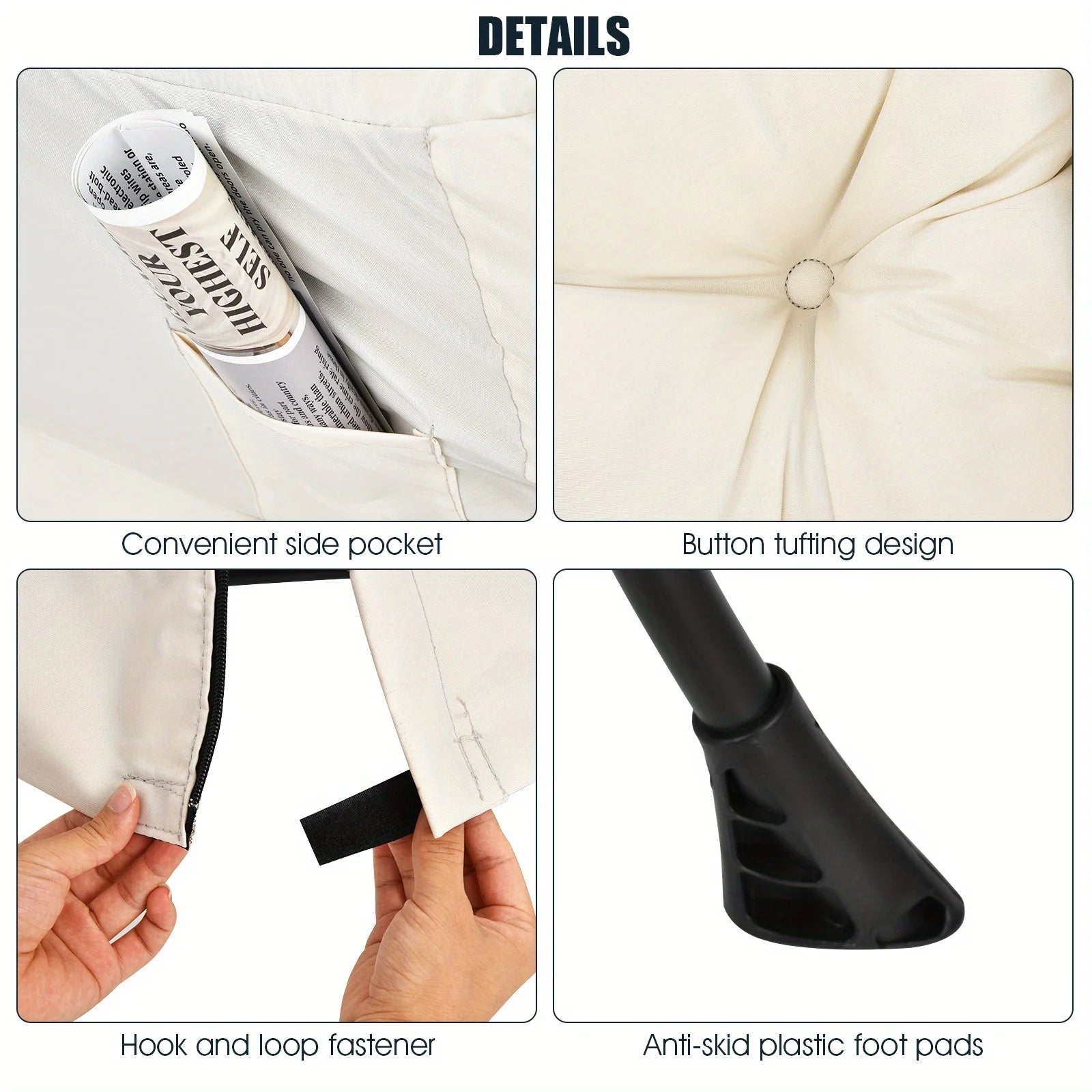 Costway Modern Polyester Fabric Lazy Chair Single Sofa Chair W Side Pocket Beige