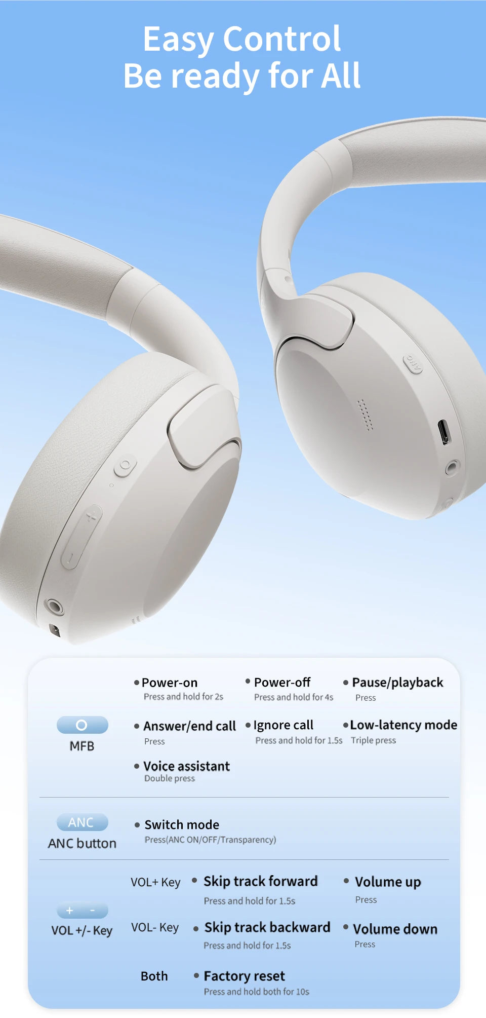 QCY H3 Lite ANC Wireless/Wired Headphones (BT 5.3, 60H)
