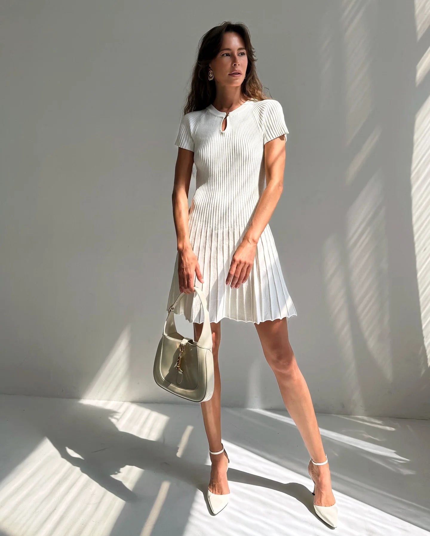 Ribbed Knitting A-line Short Dress Chic Elegant Slim Summer Dress 2025 Short Sleeve Round Neck Fashion New Dresses Vestidos