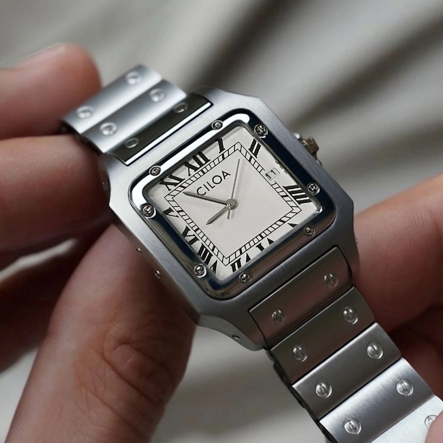 CILOA Silver Square Watch Men's High Quality Light Luxury Gift High End Stainless Steel Strap Waterproof Quartz Watch