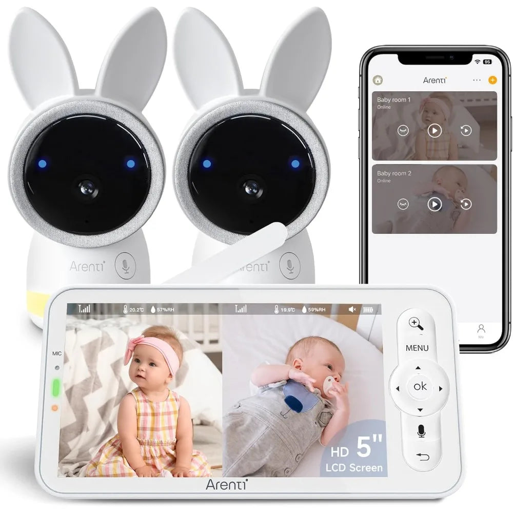 Kankeirr 2K Smart Baby Monitor with Dual Cameras & 5" Wireless Display