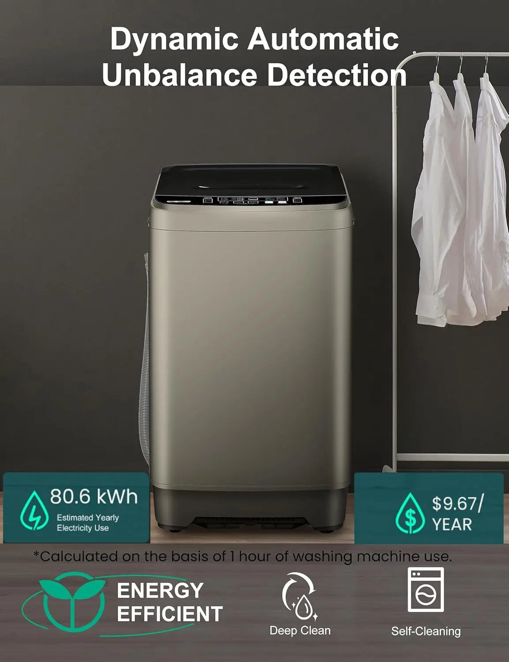 Save Energy Full Automatic Glod Washing Machine with LED Display 17.7 lbs Portable Washer Drain Pump 10 Programs&8 Water Levels