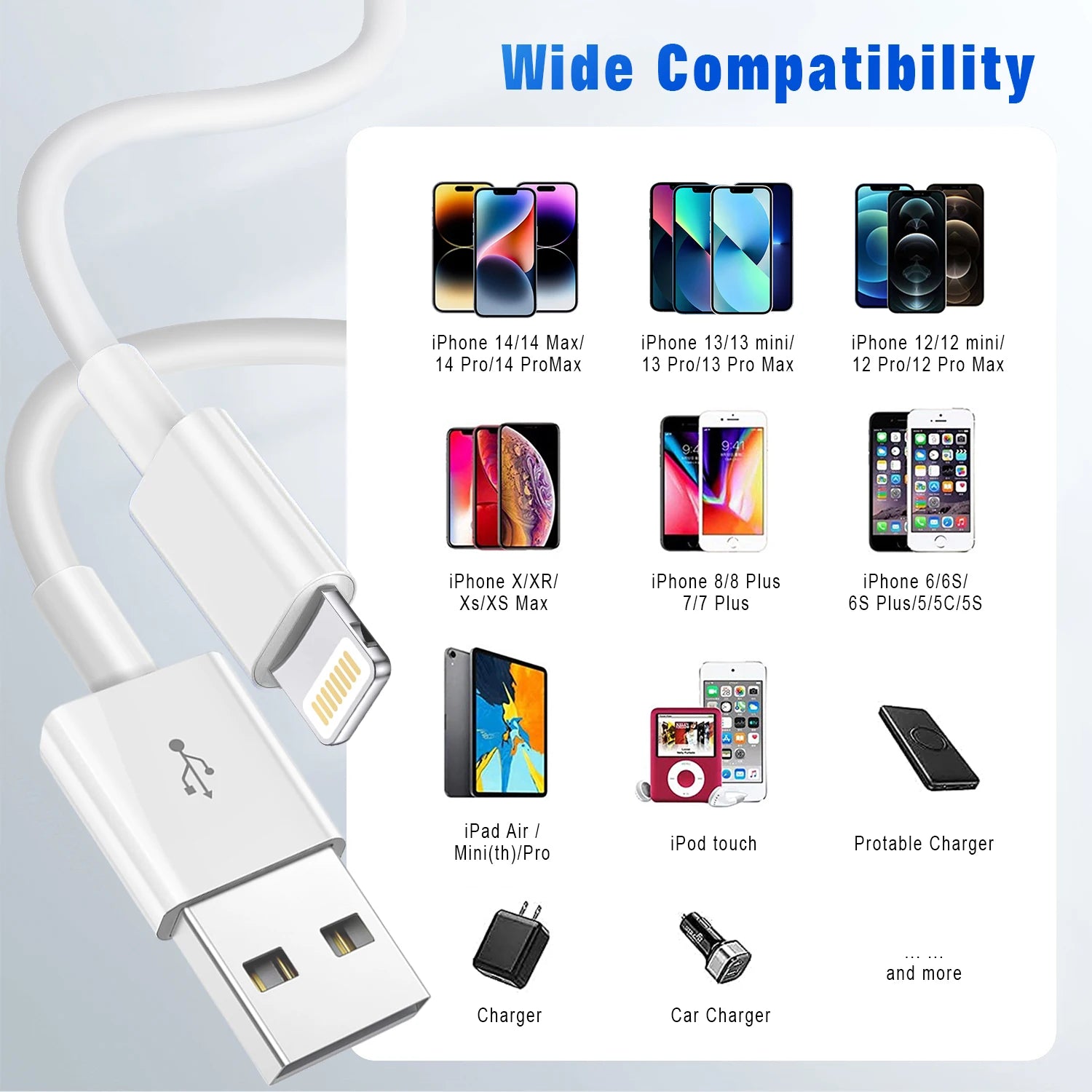 3A USB Cable For iPhone 14 13 12 11 Pro Max X XR 6s 7 8 Plus  3ft  6ft Lead Mobile Phone Fast Charging Cord Data Charger Wire