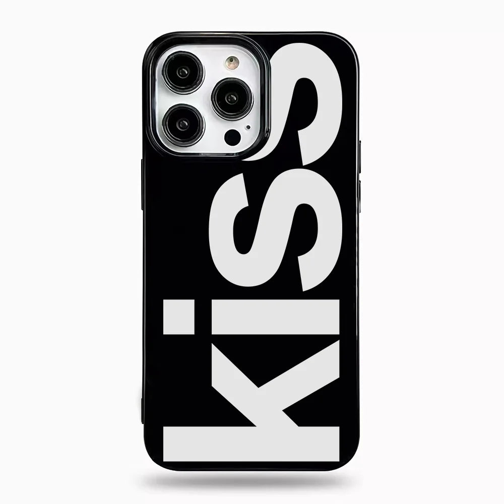 Personalized English Letters Kiss Phone Case For iPhone 16 15 14 13 12 11 Pro Max 16E XR X XS Max 7 8 Plus INS Simple Soft Cover
