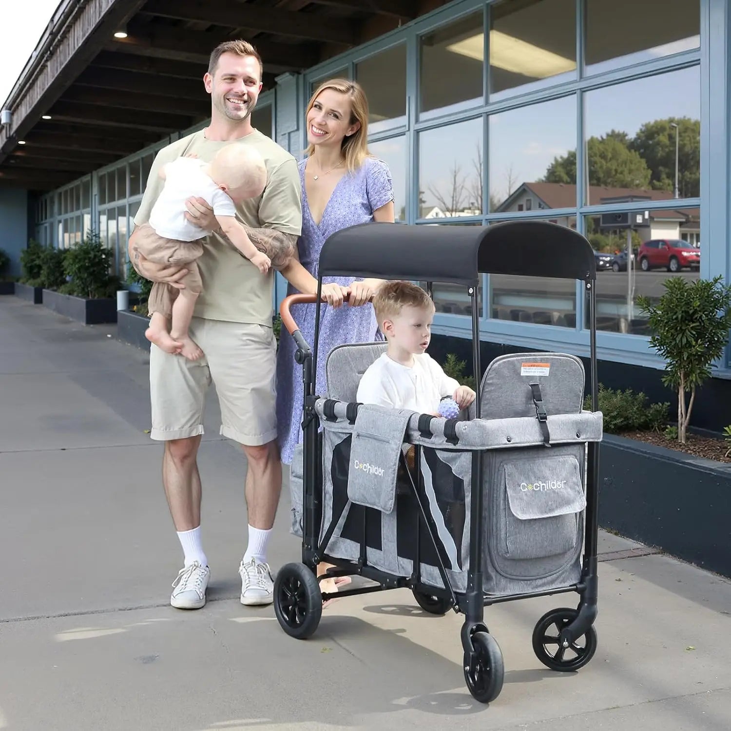 Foldable Two-Seater Baby Stroller with Detachable Sunshade & Storage