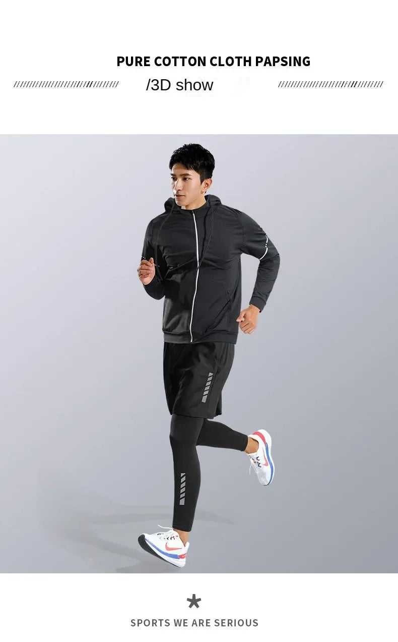 3-7Pcs Men's Ice Fiber Quick-Dry Running Fitness Full Set/Suit Tracksuit For Marathon, Training Cycling，Jogging,Gym， sweatpants