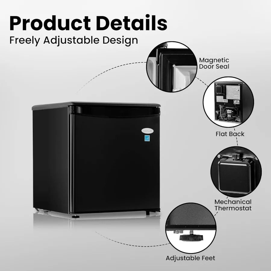 E-Star 1.7 Cu Ft Mini Fridge for Office Compact Black Small Refrigerator Without Freezer Automatic Defrost With Integrated Door