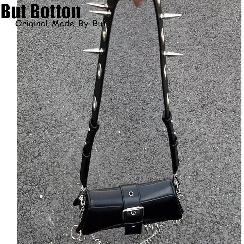 women Y2k girl Vintage Harajuku Punk Advanced Design Rivet spike Chain One Shoulder Handbag Women’s stempunk Tote Crossbody Bags