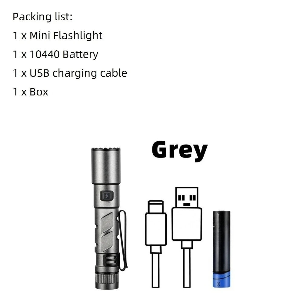 Zoom Mini EDC High Bright LED Pen Flashlight USB Rechargeable Magnet Small Torch Outdoor Camping Hiking Emergency lighting Light