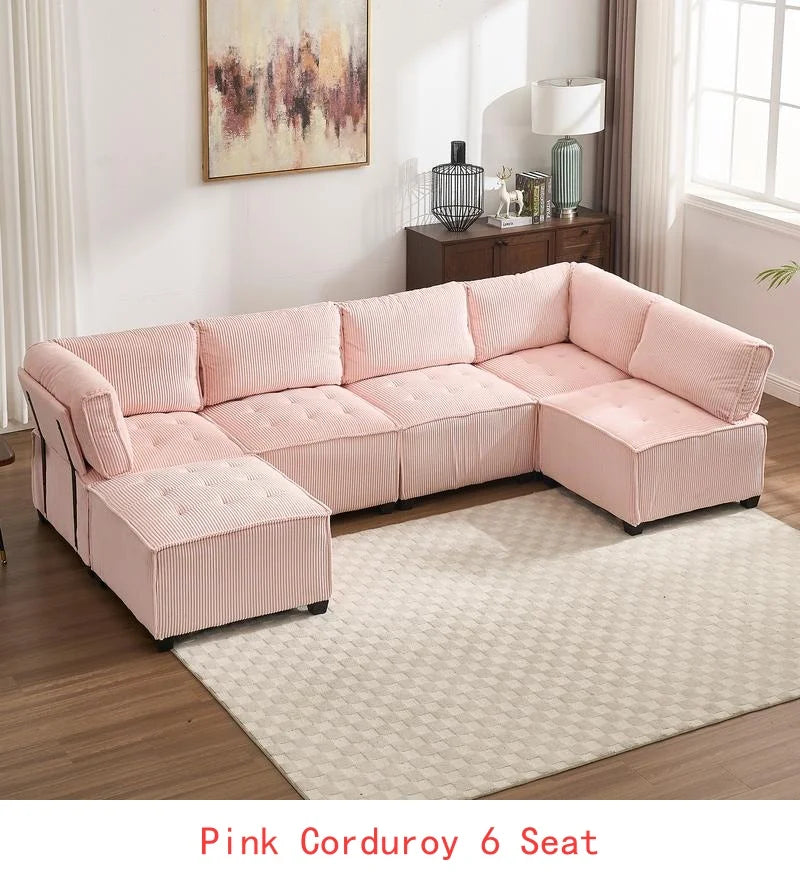 Modular Sectional Sofa U-Shaped Couch with Reversible Chaise, 6-Seat Convertible Design for Living Room