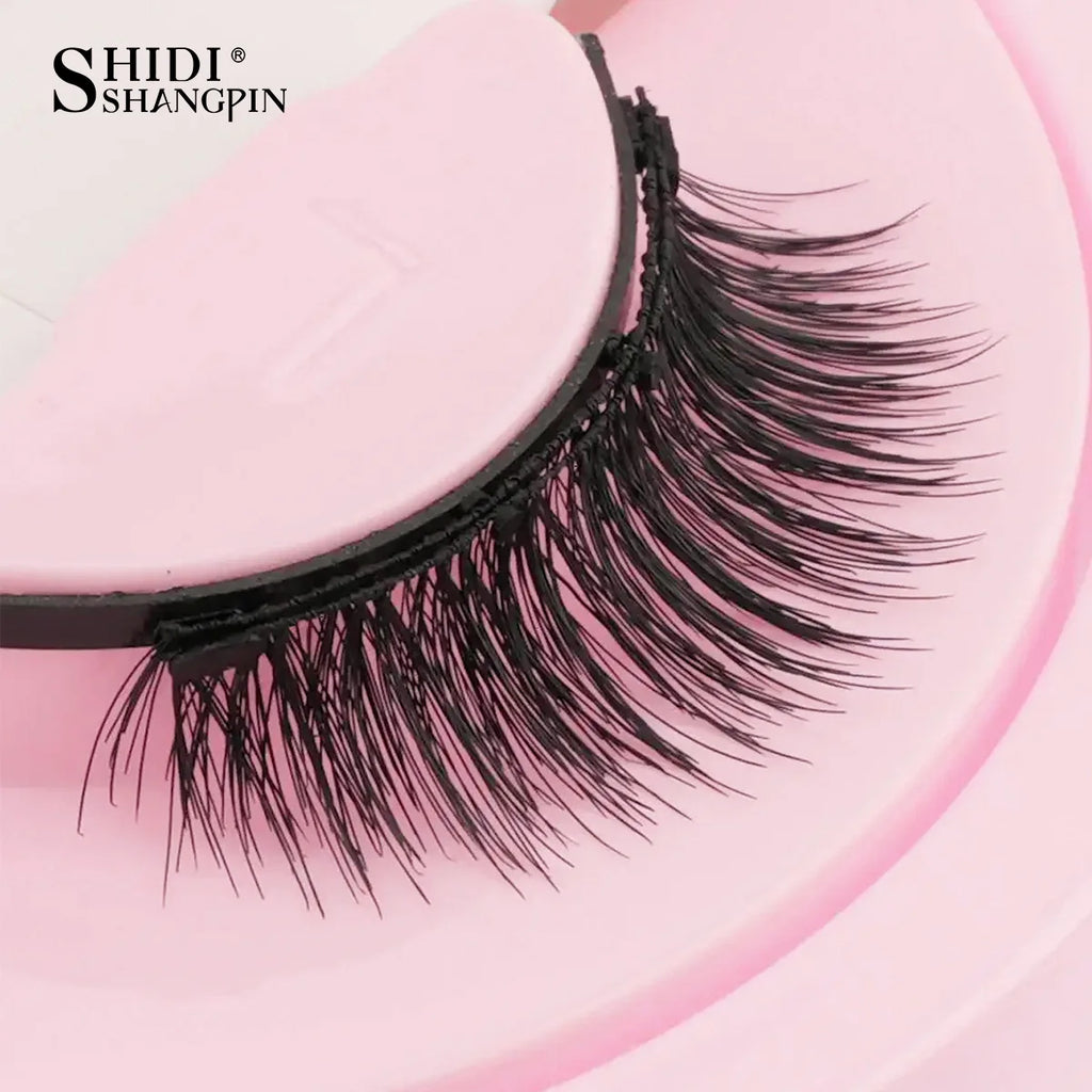 SHIDISHANGPIN 3D Magnetic False Eyelashes — Reusable, Glue-Free, Natural Long & Fluffy Look (1 Pair + Curler)