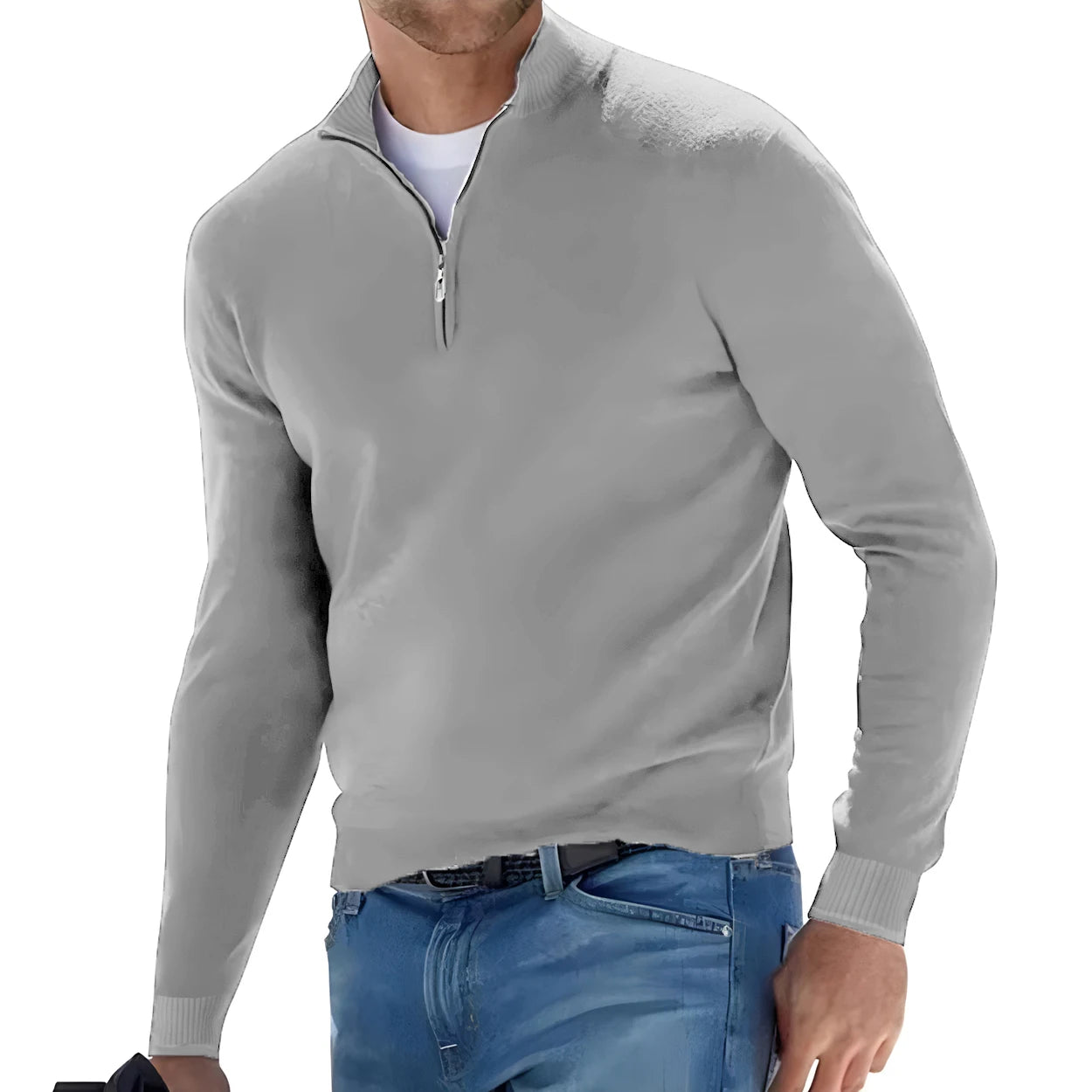 New Men's Long Sleeve Pullover Solid Color Half Zipper Sweaters V-neck Knitted Sweater Men Oversized Breathable Streetwear