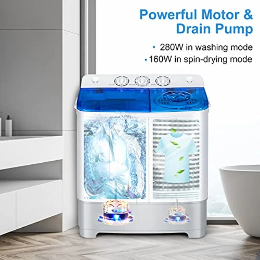 Portable Washing Machine Twin Tub 22Lbs Capacity for Compact Living Spaces: Includes 13.2Lbs Washer and 8.8Lbs Spinner with Con