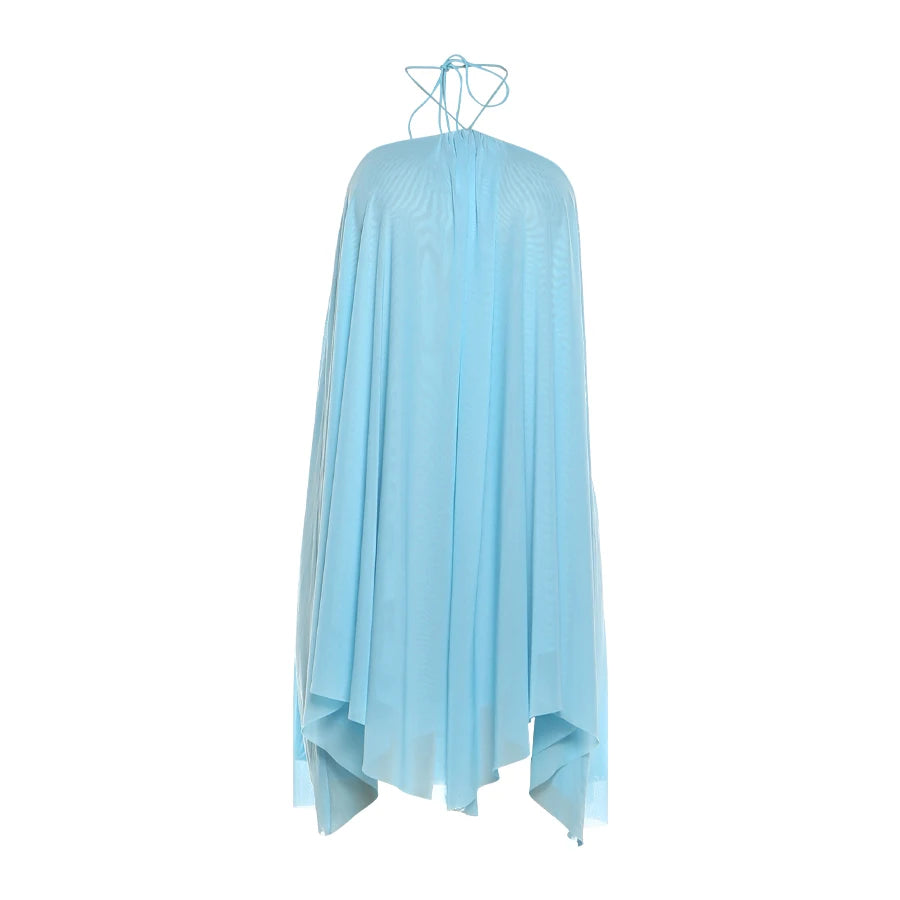 Nibber Asymmetrical Hem Dress Women Halter Bandage Sleeveless Backless Solid Beach Party Sexy 2026 Summer New Trend Mini Bodycon