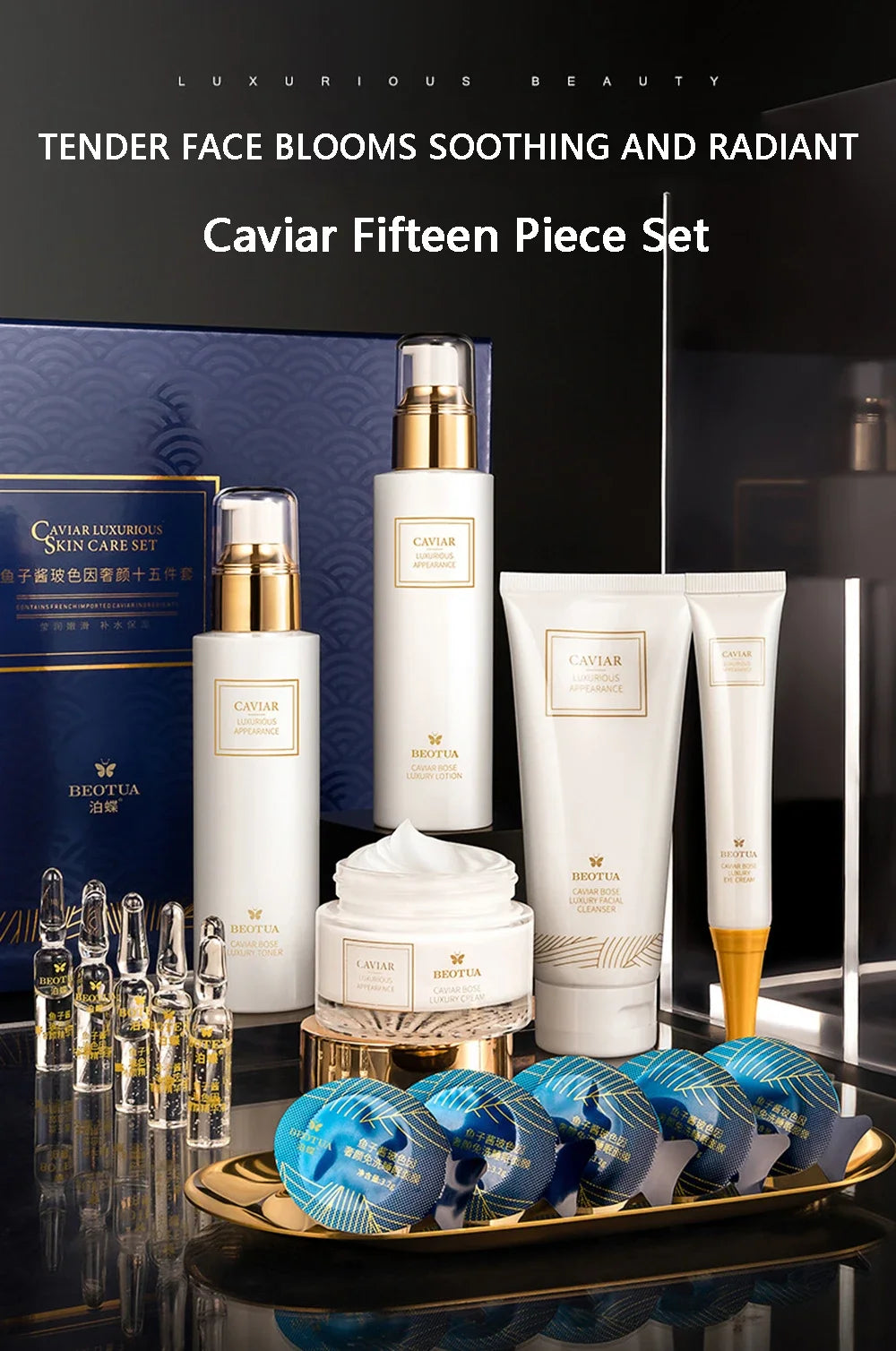 Facial Skin Care Set With Box Caviar Essence Face Serum 15pc Set Moisturizing Skincare Kit Beauty Health Korean Facial Skin Care