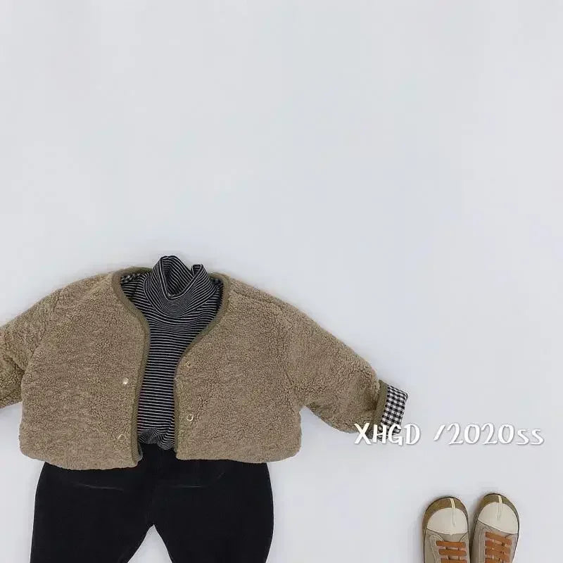 DGUKYM Unisex Corduroy Jacket for Kids — Heavyweight Autumn Coat, V-Neck, Single-Breasted