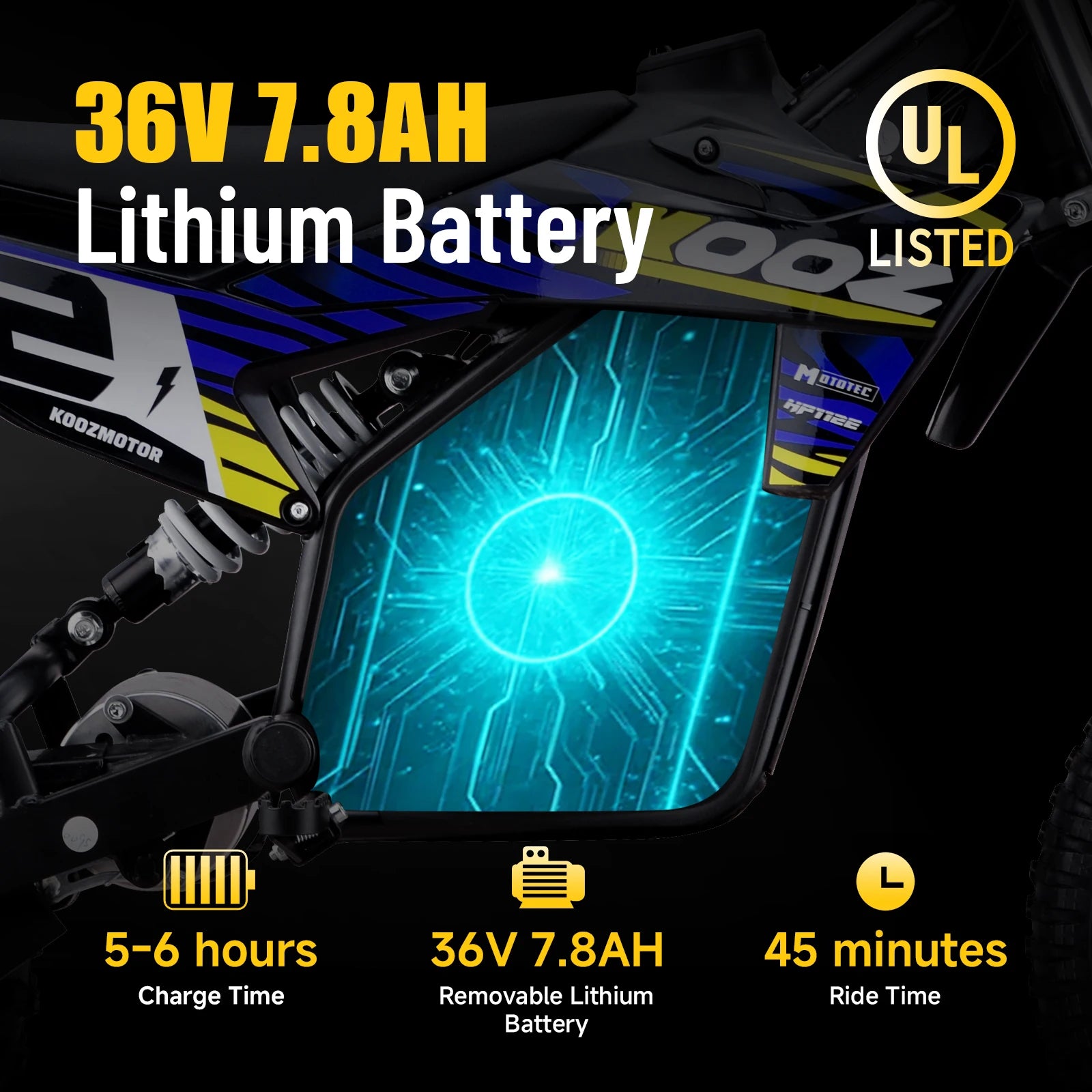 KOOZ HP112E 36V 1000W Electric Dirt Bike for Kids, 3 Speed Modes Teen Electric Motorcycle Up to 18 MPH & 15 Miles Long-Range