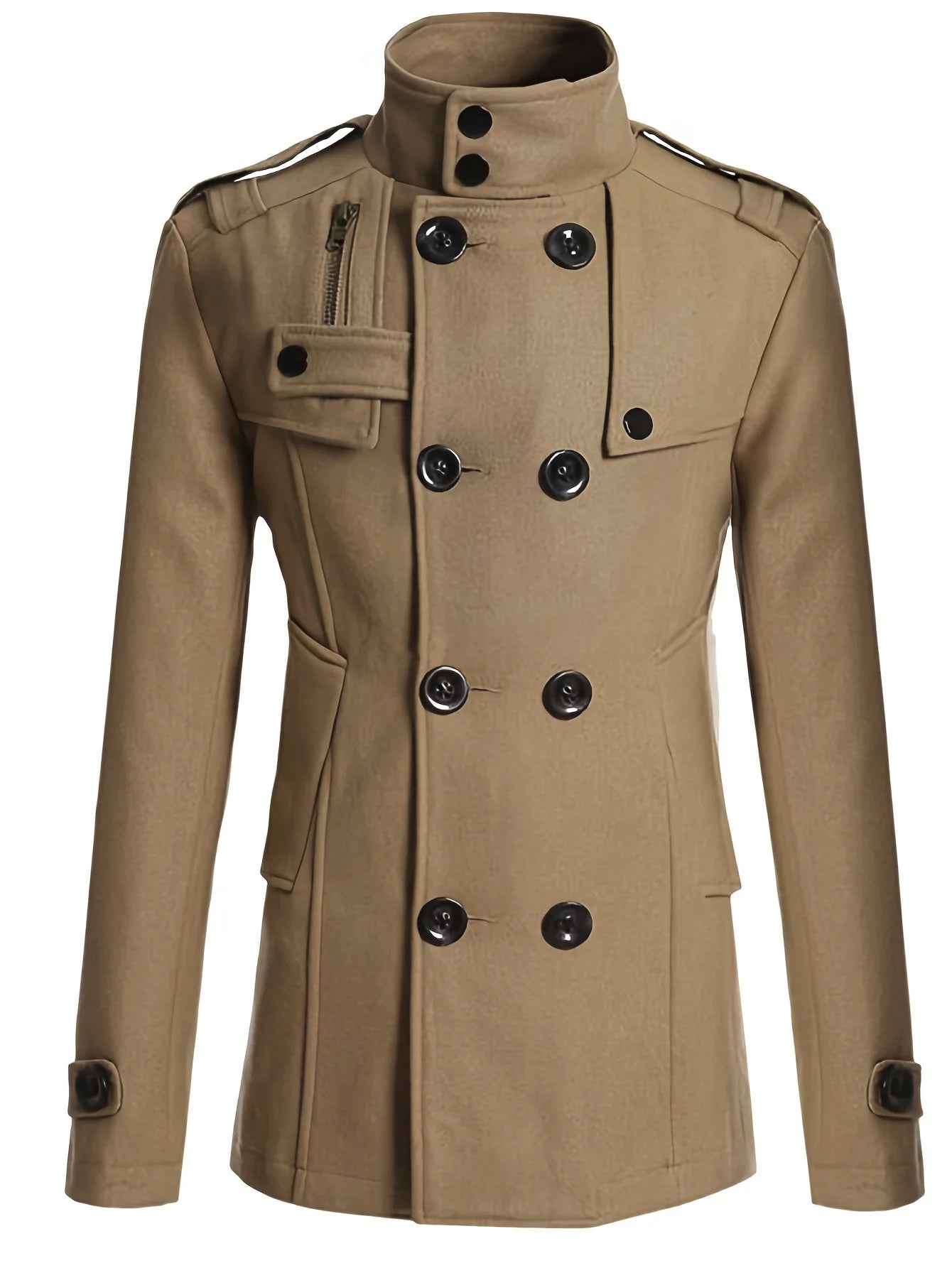 Men's Streetwear Solid Color Mid-length Woolen Coat Fashion Casual Button-down Suit Collar Jacket Leisure Luxury Retro Clothes