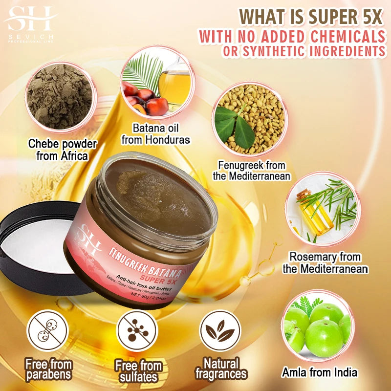 Sevich Batana Super 5X Hair Growth Set – Chebe Butter Hair Mask & Herbal Regrowth Oil (Batana, Rosemary, Fenugreek, Amla, 40ml + 60g)