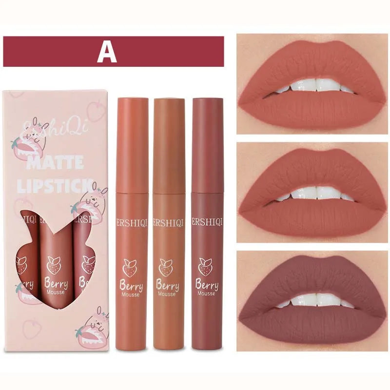 Waterproof Long-lasting Velvet Matte Lip Gloss Set Strawberry Moisturizing Lipstick Kit Beauty Cosmetics Makeup Rose Lip Stain