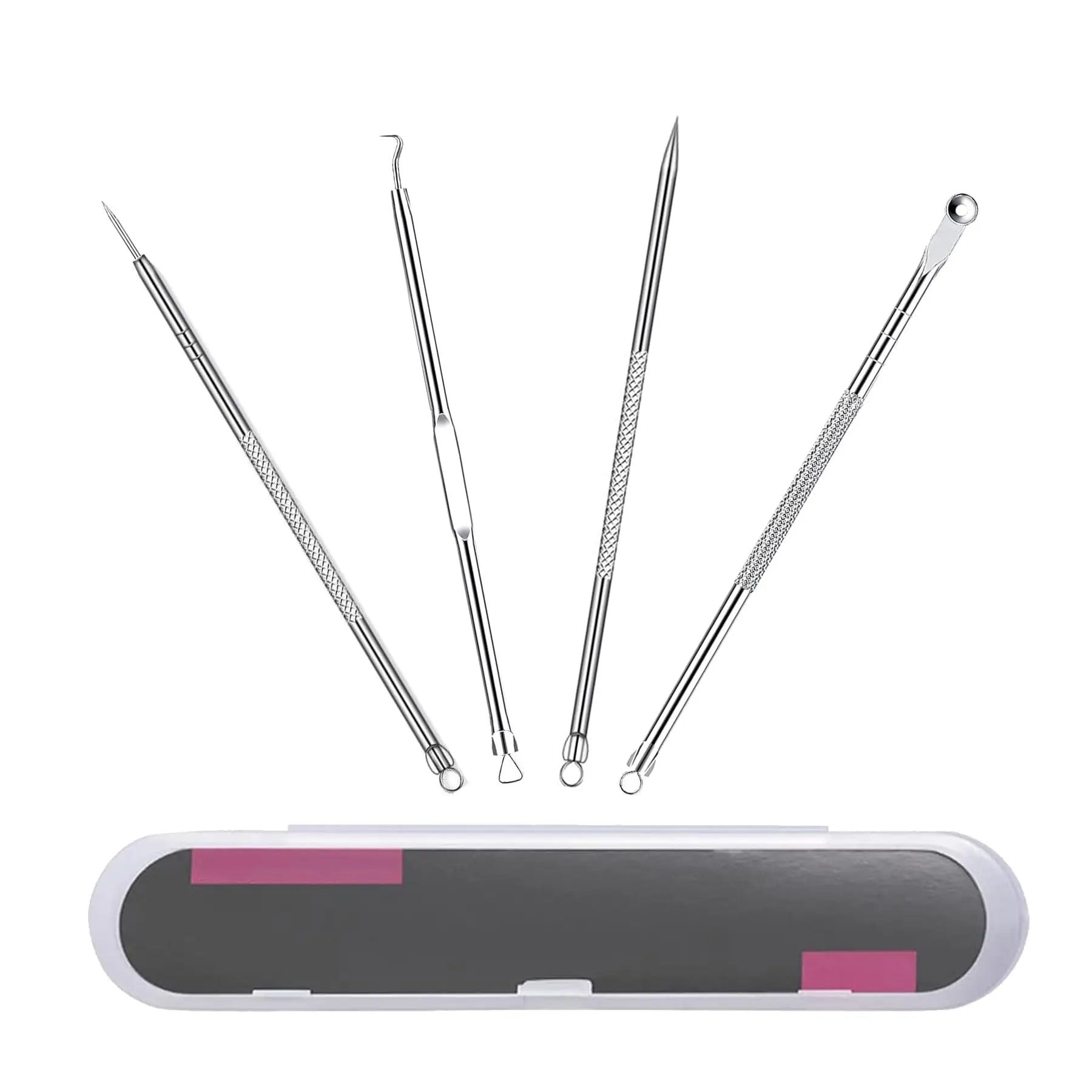 Silver 4-Pack Blackhead Remover Comedones Extractor Removal Kit - For Blemishes, Whiteheads Removal Facial Skin Care (With Box)