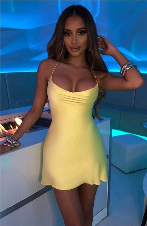 Fashion New Spring Summer Woman Sexy Low Cut Backless Slip Dress Lady Casual Wrap Hip Mini Skirt Nightclub Clothes Party Gift