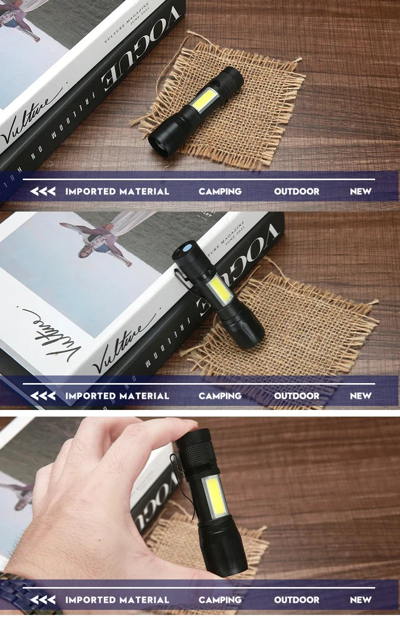 1-5PCS Mini LED Flashlight Zoom Torch COB+XPE Lamp Built-in Battery Lamp Outdoor Waterproof Emergency Pocket Light With Pen Clip