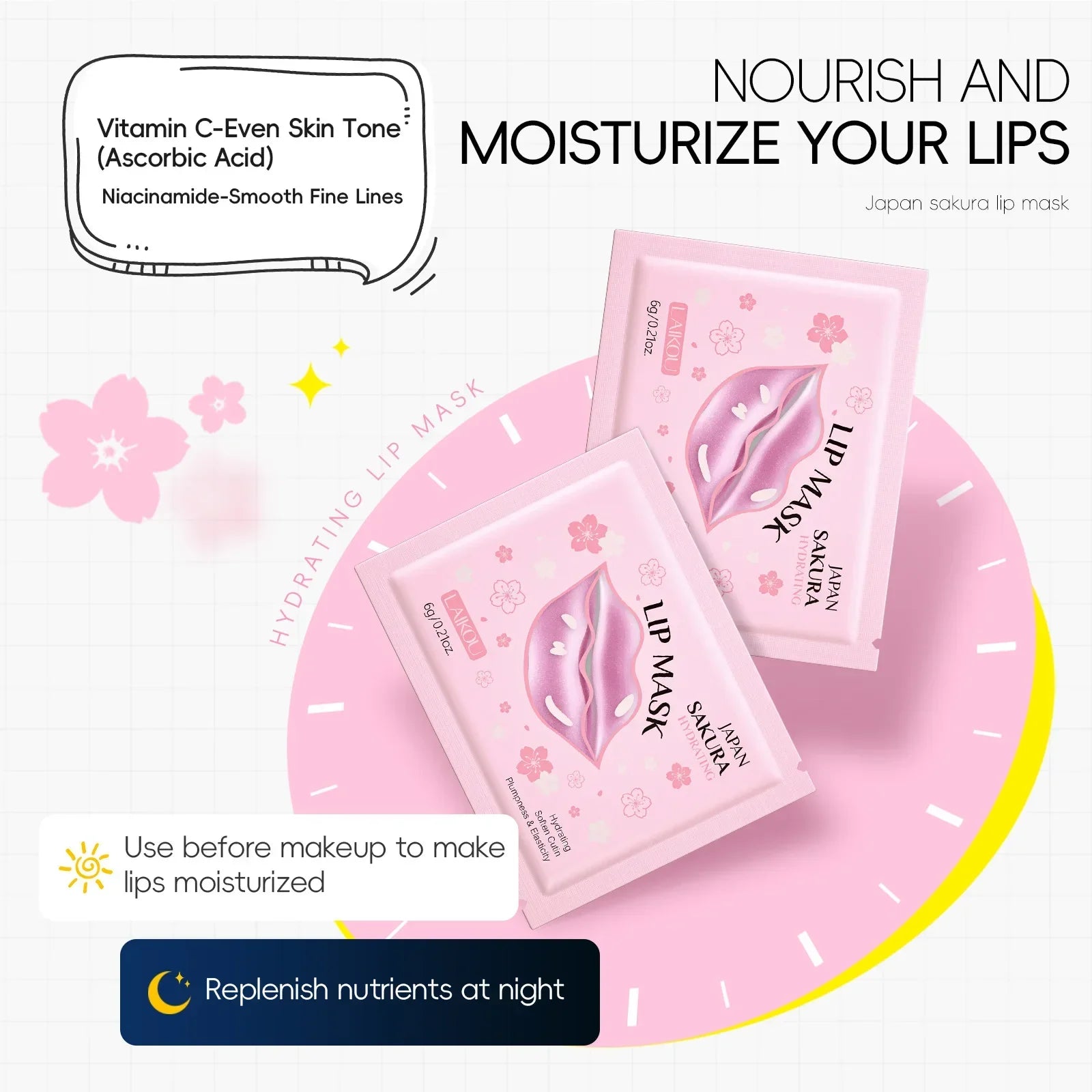 LAIKOU 5/10pcs Lip Mask Lip Care Moisturizing Hydrating Repair Lighten Lip Lines Labial Gel Patch Lips Pad Patches Care Products