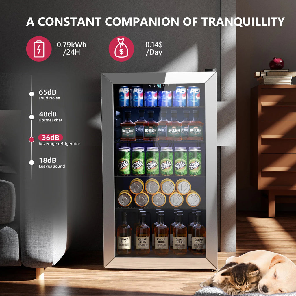 Beverage Refrigerator/Cooler,130Cans Mini Fridge,3.1Cu.Ft Capacity,LED Temperature Control,Flip-Up Door,Suitable for Home/Office