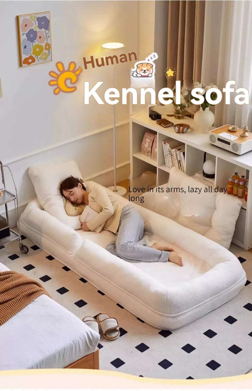 Human dog bed, lazy sofa, can lie down and sleep, internet celebrity tatami, foldable balcony, bedroom, small sofa,lounge chair