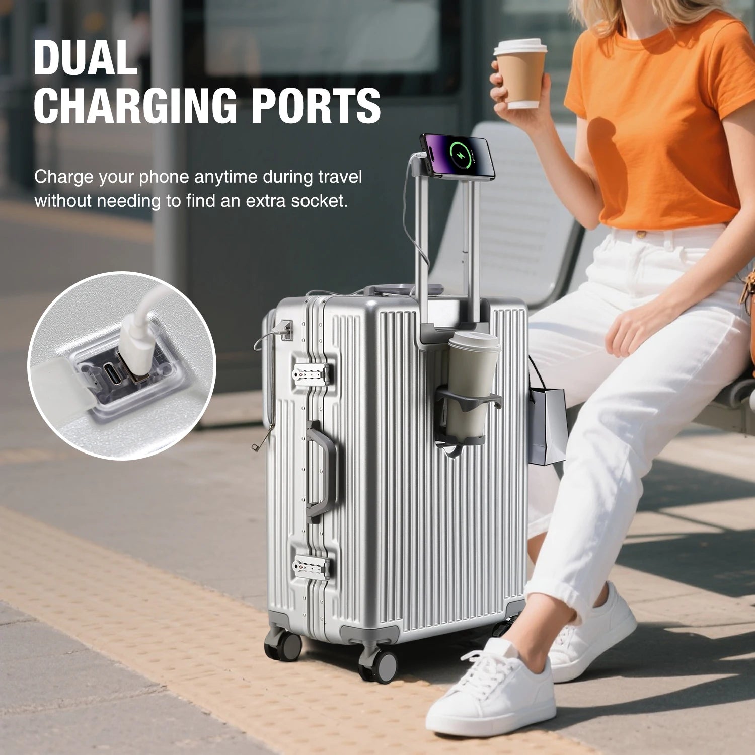 AIWEINY Aluminum Frame Suitcase PC Hard Shell Pressure-Resistant Travel Luggage, 360° Silent Swivel Wheels, with TSA Lock.