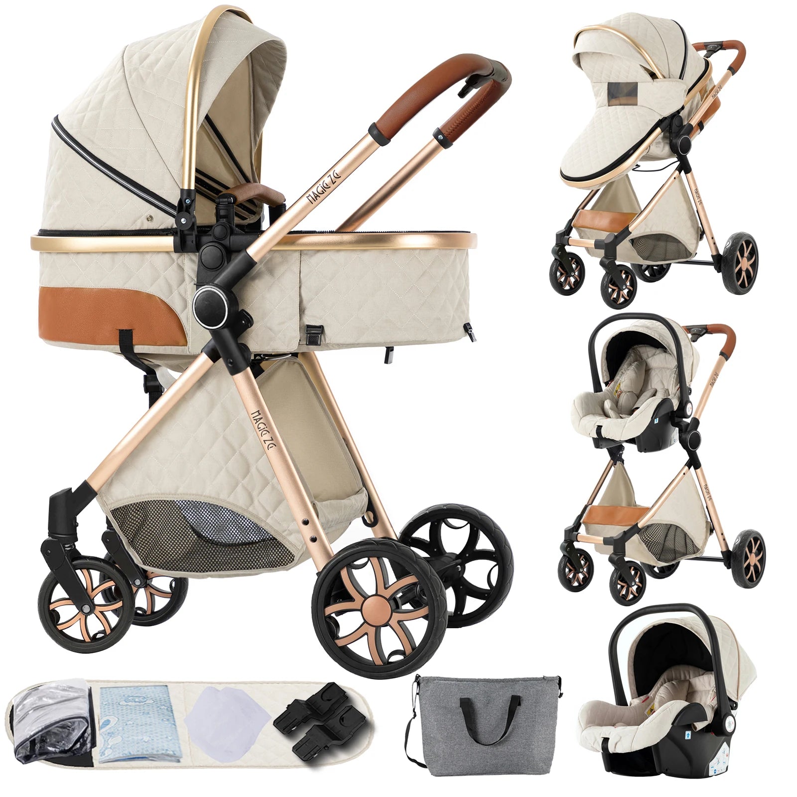 Baby Stroller 3-in-1 Travel System Carriages for Newborns Pushichair Car Seat Stroller High Landscape Lightweight Baby Prams