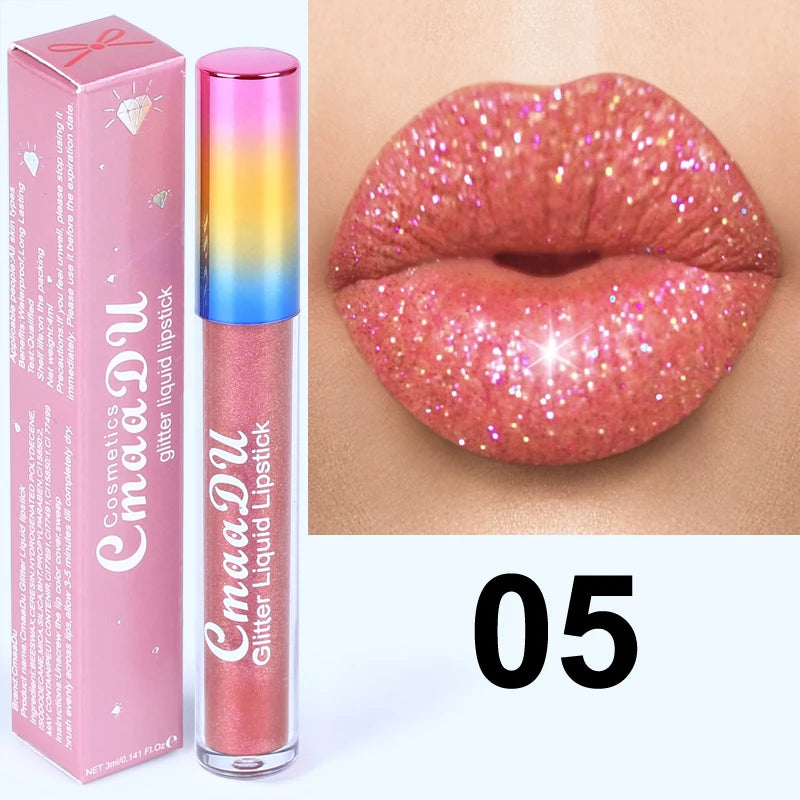 Pearlescent Shimmer Lip Gloss Lipstick Glitter Plumping Waterproof High Shine Lightweight Coral Metallic Y2K Daily Party Makeup