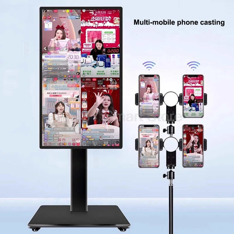 Touch Screen 32 Inch Smart TV Broadcast Live Device Rotatable Movable Monitor for Fitness Gaming interactive with Floor Stand