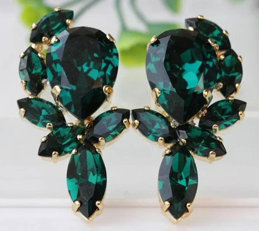 Green Crystal Drop Earrings | Elegant Zirconia Luxury Jewelry for Women