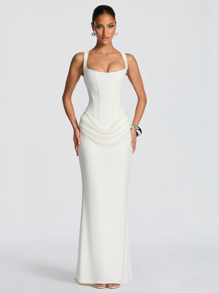 Mingmingxi White Sexy Corset Maxi Dress Party Outfit Women’s Evening Dress Long Black Dinner Ball Gown Elegant Prom Dresses