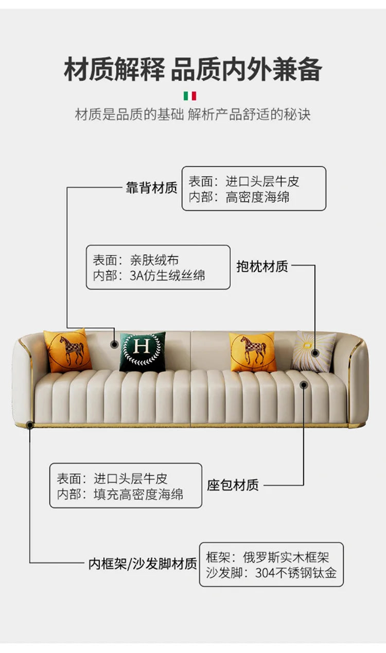 Furniture sofa Italian light luxury leather sofa small apartment living room home high-end designer straight row