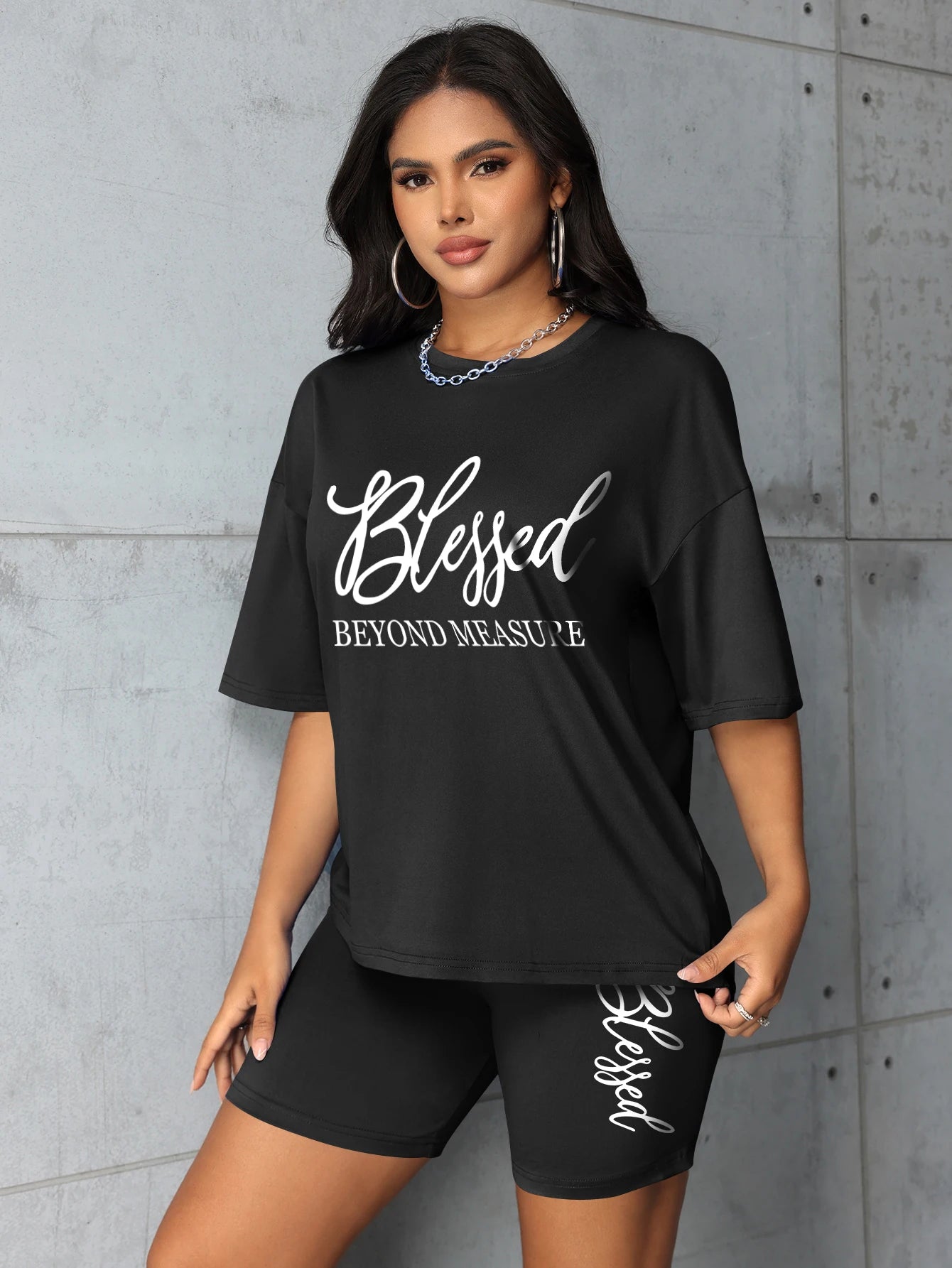 Plus size sets for women Summer 2 pieces Blessed printed offers and liquidation everything cheap elegant women's sets Short sets