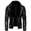 New Winter Fleece Motorcycle Leather Jacket Men Turn Down Fur Collar Slim Fit Warm PU Bomber Jackets Coats Mens Moto Biker Coat