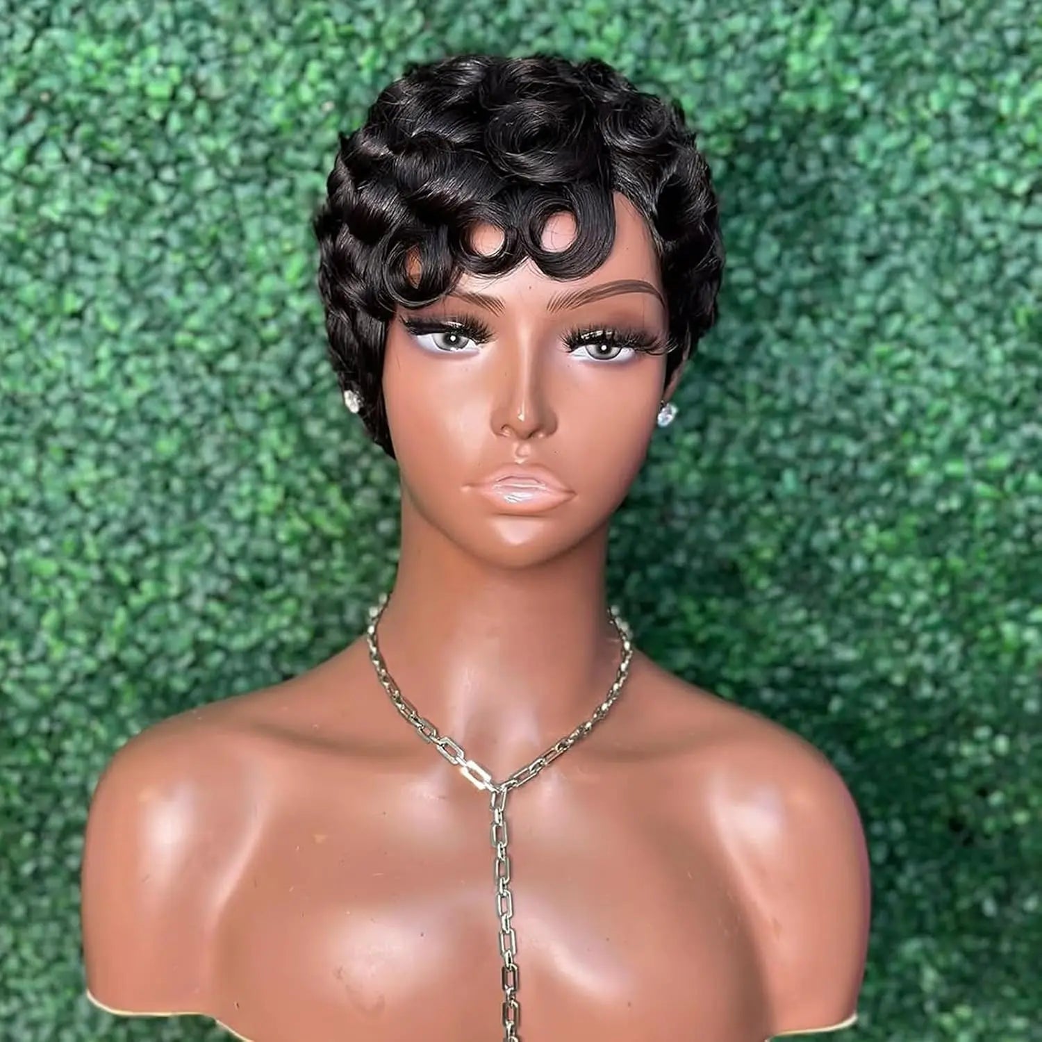 Hair Synthetic Wigs For Black Women Glueless Short Curly wigs With Bangs For Daily Use Natural Black 1B Color