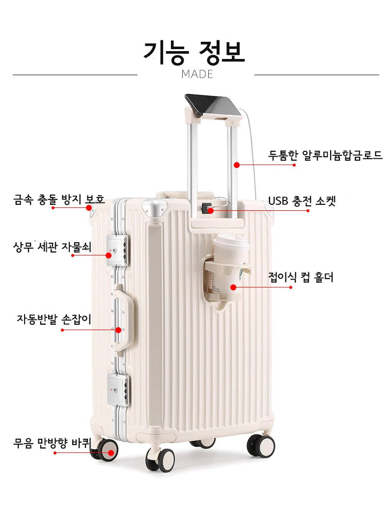 SUSHIMU Suitcase Travel Suitcase Men 20 24 26 Carry-On Luggage Women PC Aluminum Frame Trolley Case TSA password lock