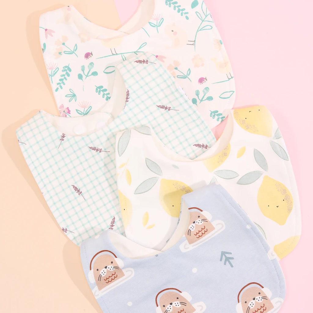 4pcs Cotton Soft Baby Adjustable Bibs Infant Bib Newborn Burp Cloths Bandana Scarf for Kids Boy Girls Feeding Saliva Towel